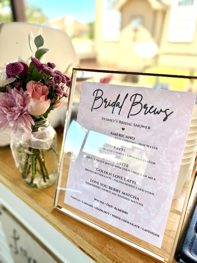 The Love and Latte cart and drinks at a recent event.