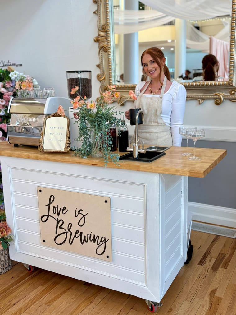 The Love and Latte cart and drinks at a recent event.
